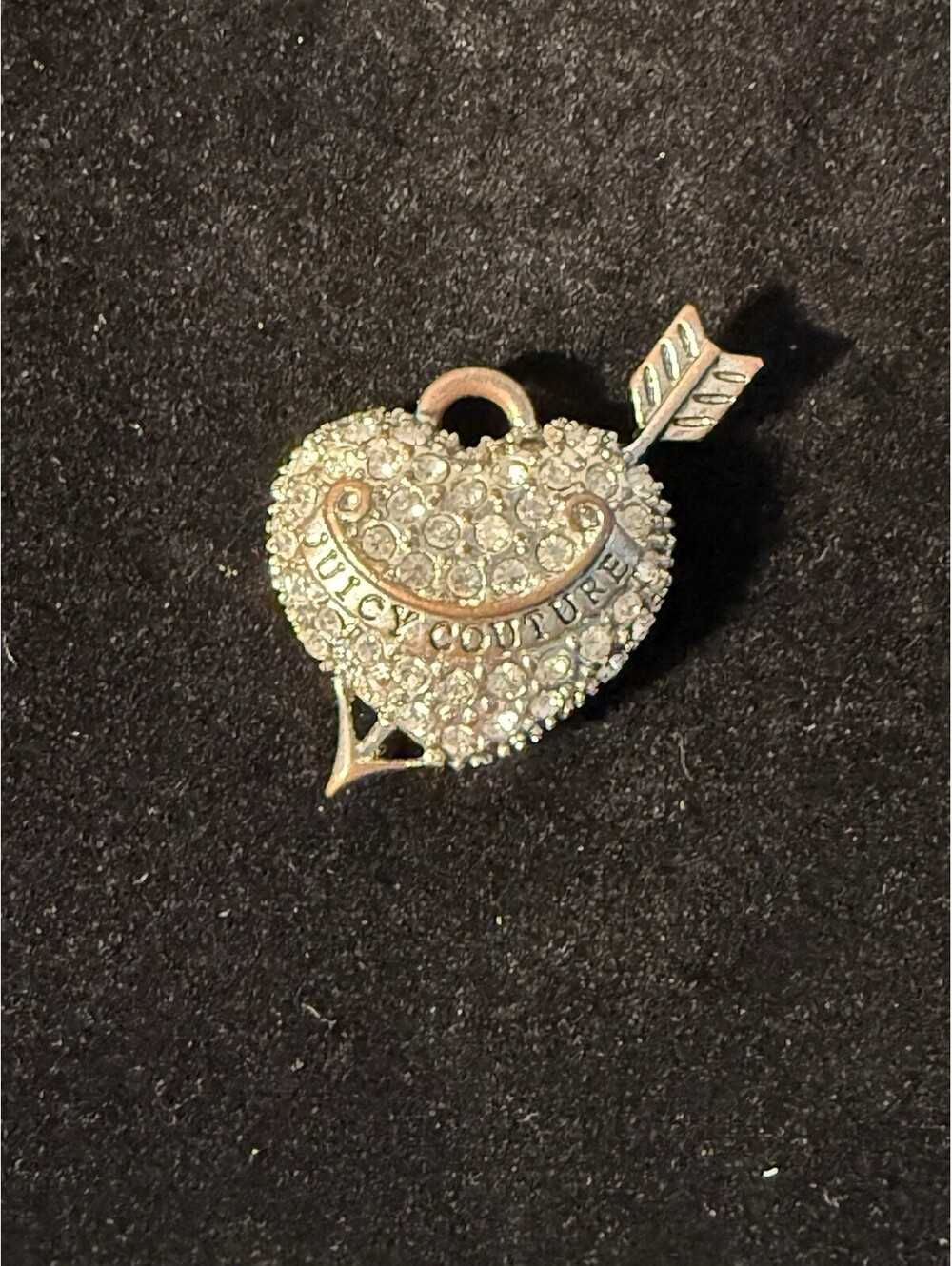 Vtg Y2K Juicy Couture Pave Rhinestones Heart Arrow Charm Pendant Silver Tone